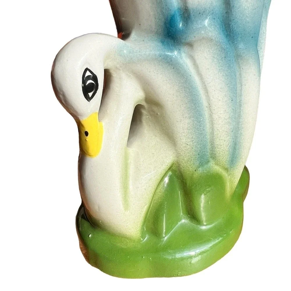 Vtg Swan Ceramic Vase Planter Blue‎ Green White MCM Unsigned McCoy Pottery Retro